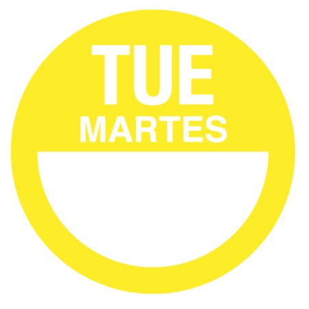 Nevs Dissolvable DaySpots - Tuesday/Martes 1" circle White w/Yellow DDOT-TS1W